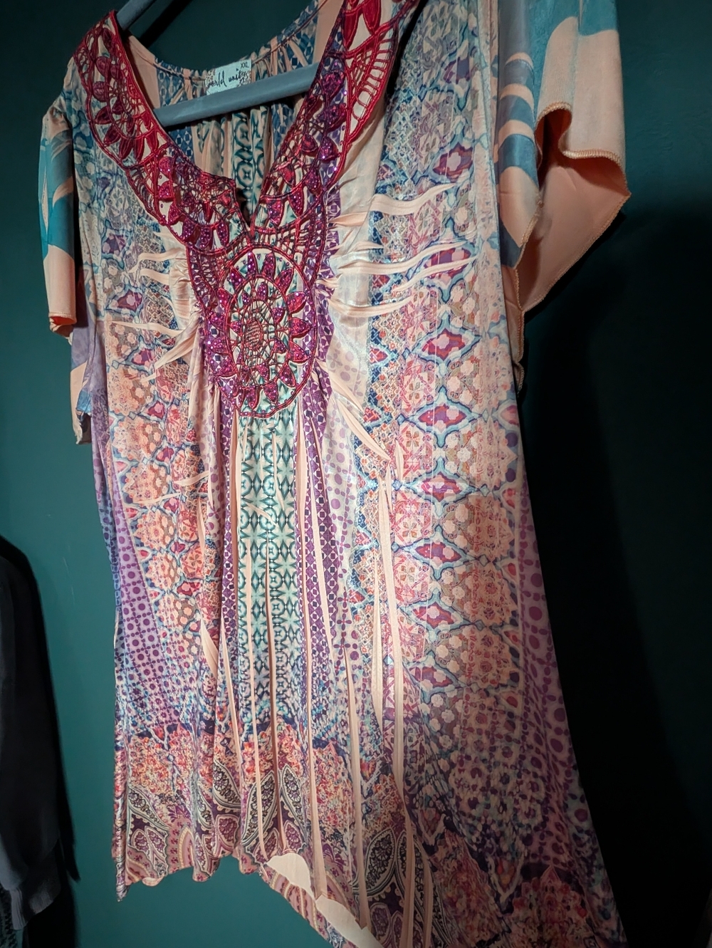 World Unity Boho Short Sleeve Top With Embroidery Detail